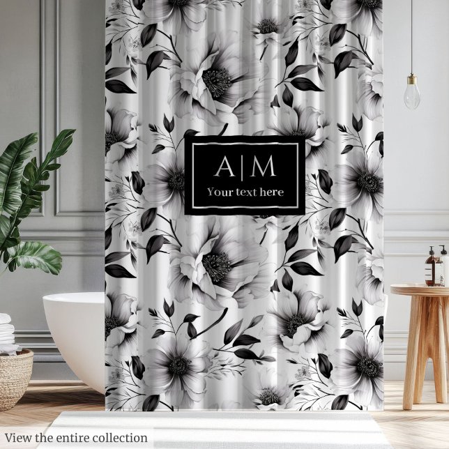 Rideau de douche à fleurs noir et blanc magnifique (Magnificent black and white flowers shower curtain)