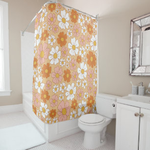 Rideau de douche à fleurs orange et blanc