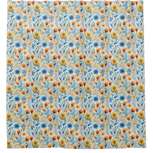 Rideau de douche à fleurs orange et bleu