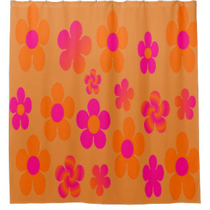 rideau de douche à fleurs rose et orange chaud