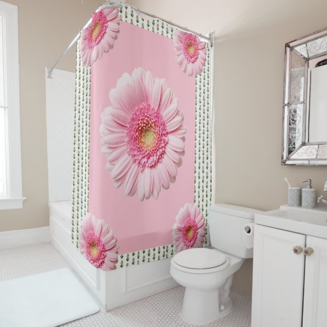 rideau de douche à fleurs rose victorien (En situation)