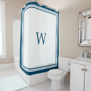 Rideau de douche à monogramme bleu