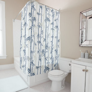 Rideau de douche à motif bambou bleu