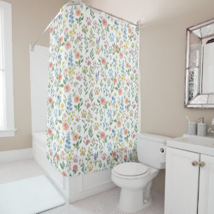 Rideau de douche à motif fleurs et empreintes de p