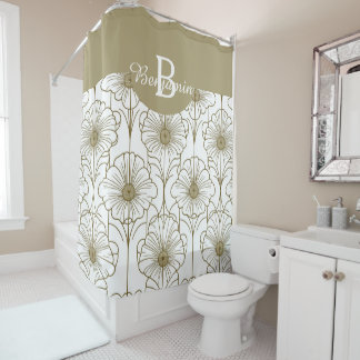 Rideau de douche à motif floral de ligne or