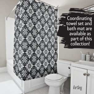 Rideau de douche à motif floral noir et blanc