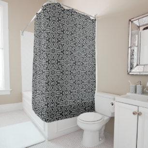 Rideau de douche à motif géométrique noir et blanc