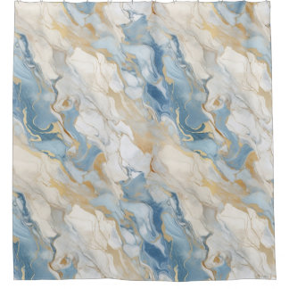 Rideau de douche à motif marbre bleu et beige