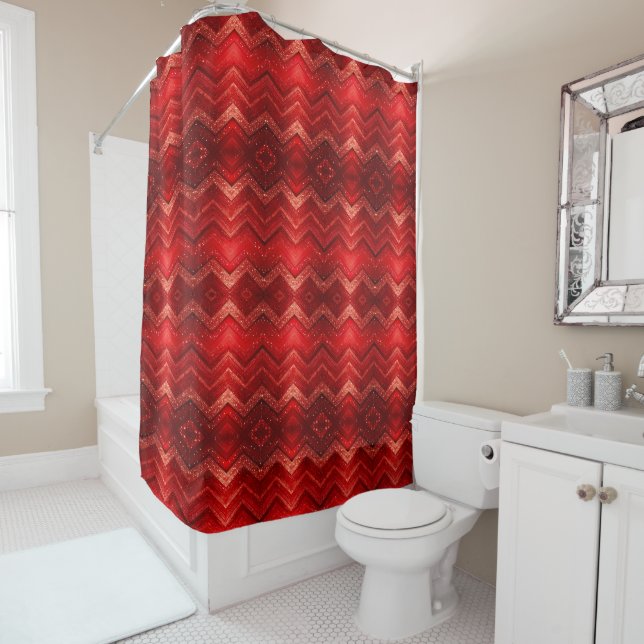 Rideau de douche à Parties scintillant rouge (En situation)