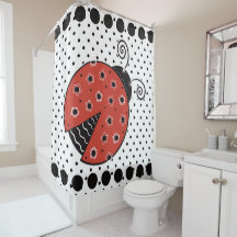 rideau de douche à points Ladybug et polka