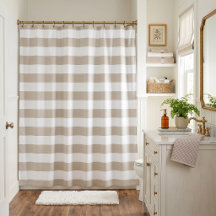 Rideau de douche à rayures beige clair et blanc