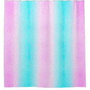 Rideau de douche à rayures cyan et rose