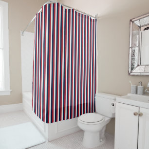 Rideau de douche à rayures marine rouge, blanc et