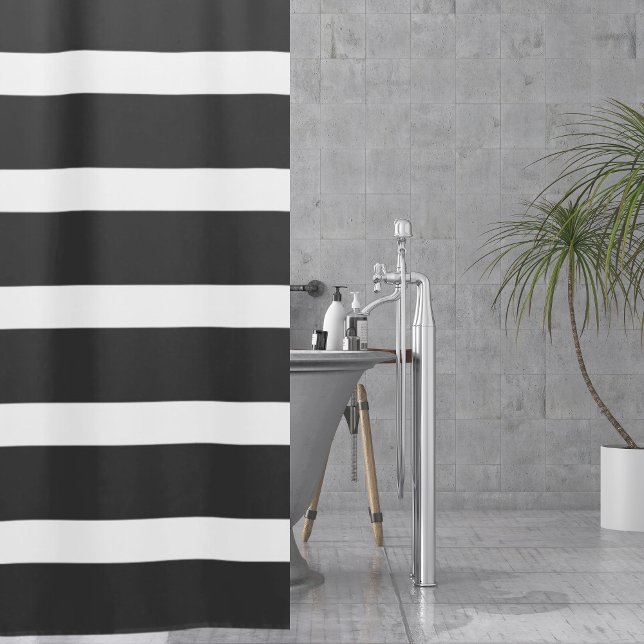 Rideau de douche à rayures noir et blanc (Black and White Striped Shower Curtain
)