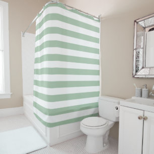 Rideau de douche à rayures vert sauge et blanc