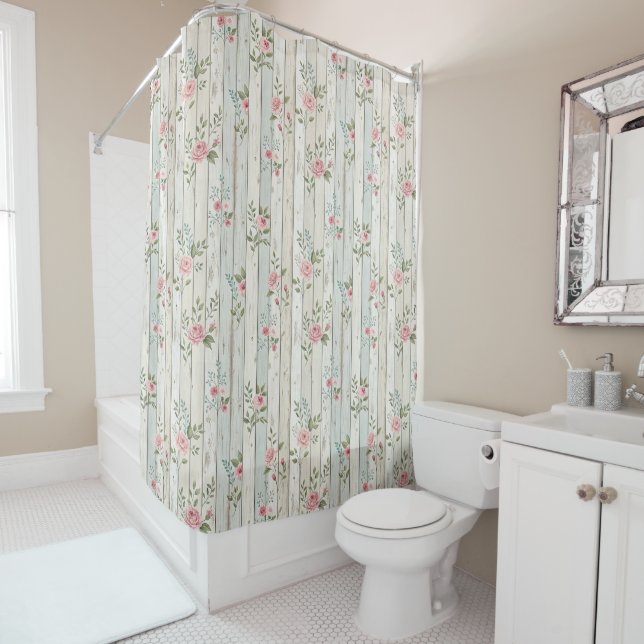Rideau de douche à texture de bois (En situation)