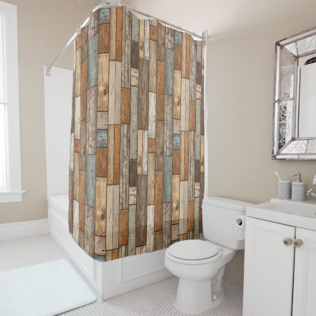 Rideau de douche à texture de bois (En situation)