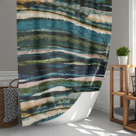 Rideau de douche Abstrait en crème bleue Graphique