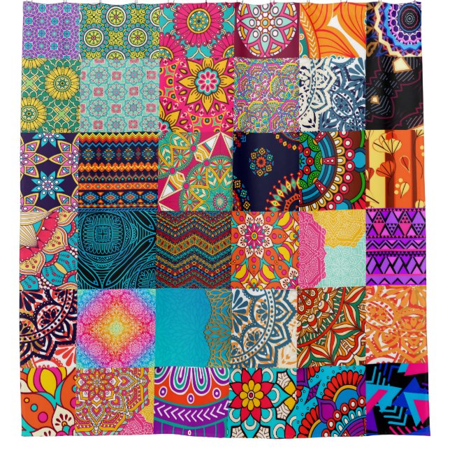 Rideau de douche africain Patchwork de cire Ankara (Devant)