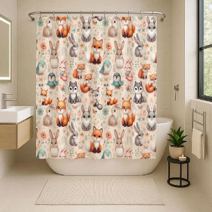 Rideau de douche aquarelle boho renard de bois Bun