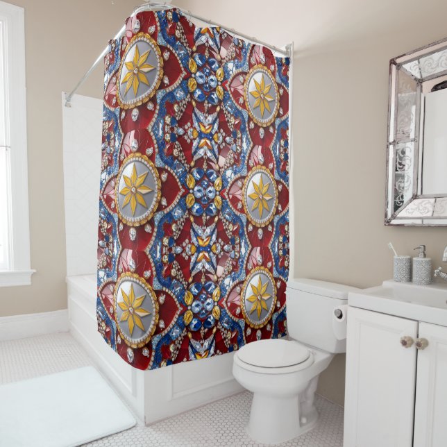 Rideau de douche aux couleurs colombiennes (En situation)
