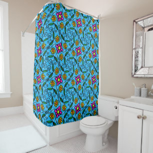 rideau de douche aux fleurs de doodles
