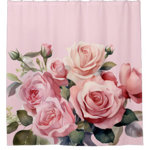 Rideau de douche aux roses roses blush élégant