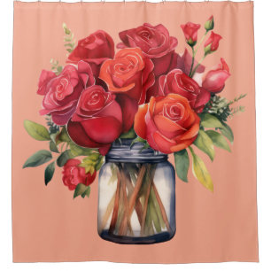 Rideau de douche aux roses rouges et roses élégant