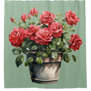 Rideau de douche aux roses rouges vert sauge éléga