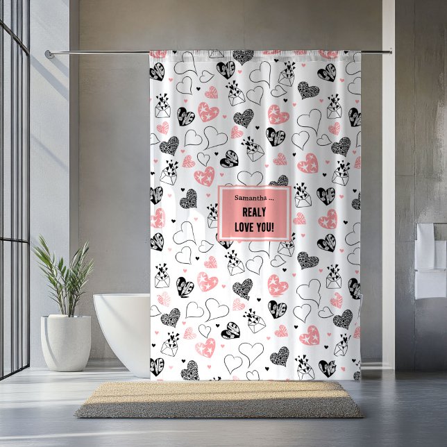 Rideau de douche avec cœur dessiné à la main et éc (I Love You Gift Hand Drawn Heart Shower Curtain)