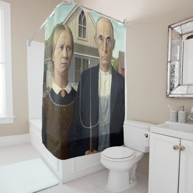 Rideau de douche avec imprimé gothique américain (En situation)