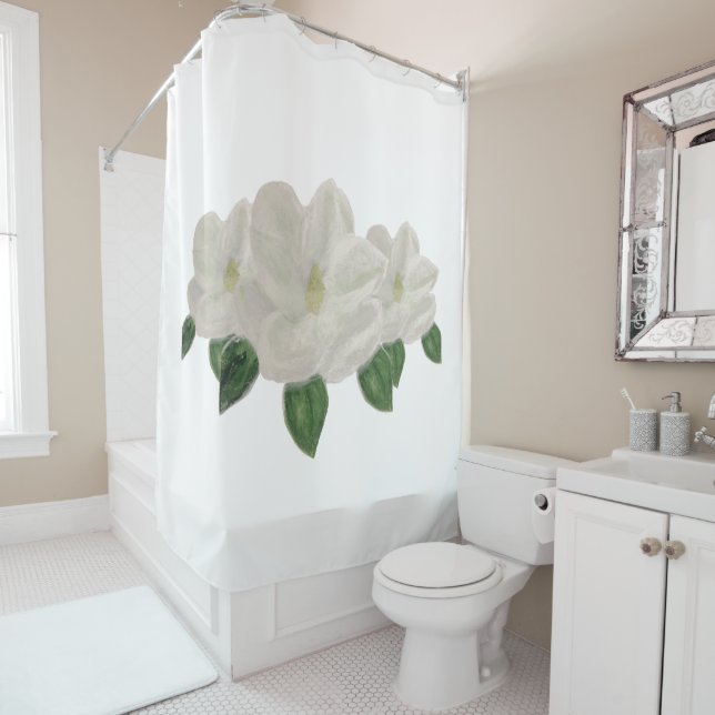 Rideau de douche blanc Magnolia Magnolias (En situation)