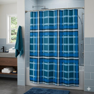 Rideau de Douche Bleu Tartan Carreaux à Motif à Da