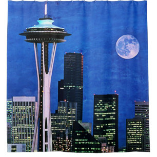 Rideau de douche Blue Seattle Skyline