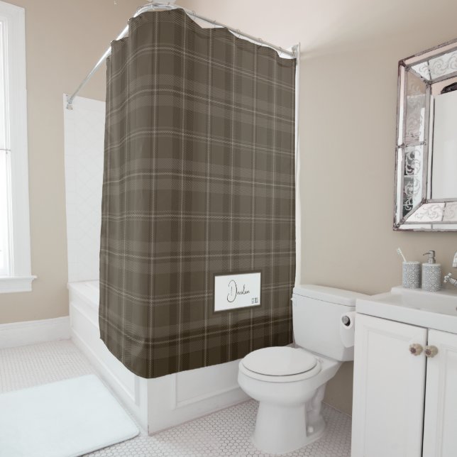 Rideau de douche Brunette Plaid Moderne (En situation)