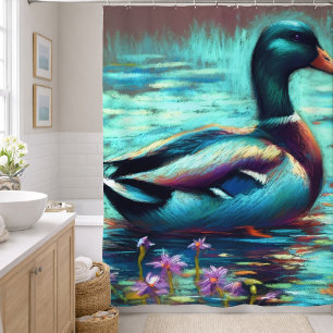 Rideau de douche Canard colvert Dessin Pastel Dur