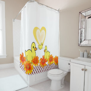 Rideau de douche Canards Jaunes Coeurs floraux