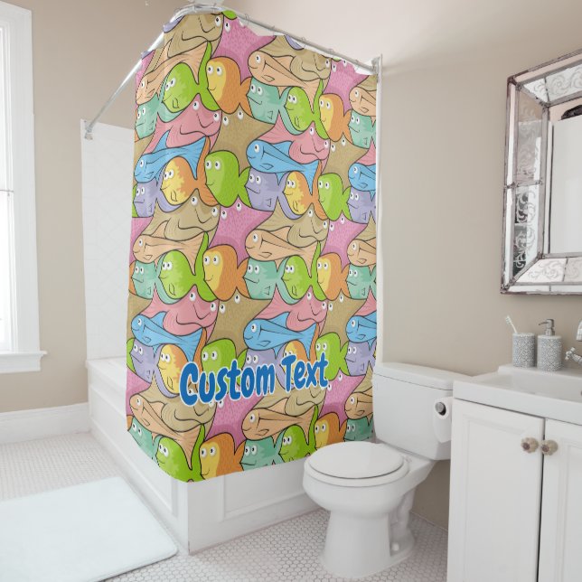 Rideau de douche caricature de poissons (En situation)