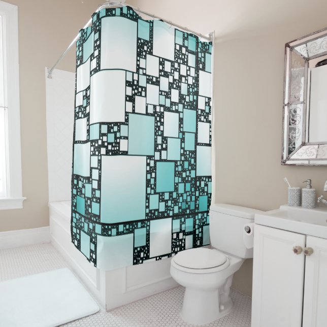 Rideau de douche carré turquoise (En situation)