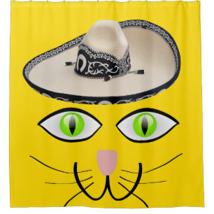 Rideau de douche Chat jaune Sombrero