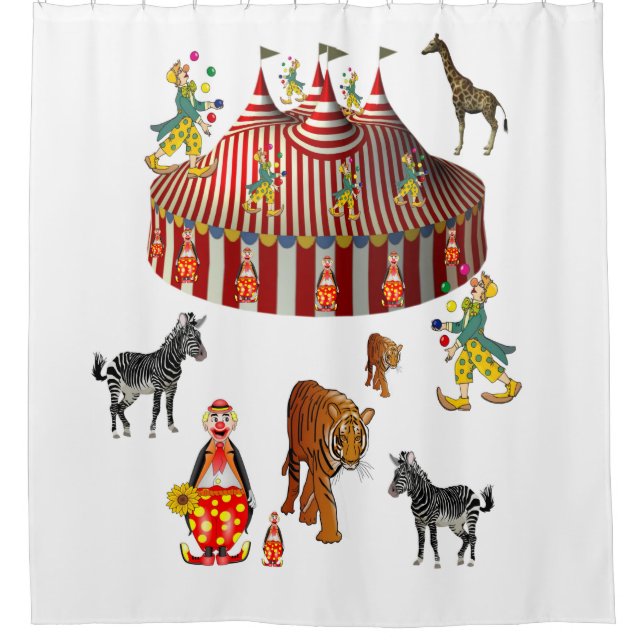 Rideau de douche cirque rouge blanc pour enfants (Devant)