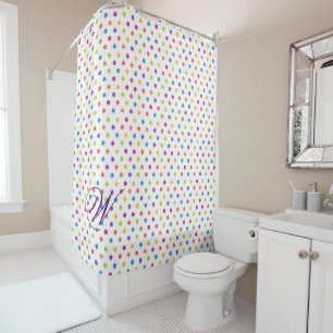 Rideau de douche coloré à pois avec monogramme