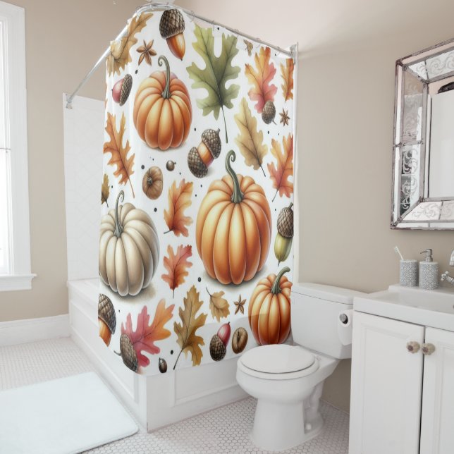 Rideau de douche conçu pour l'automne citrouille (En situation)
