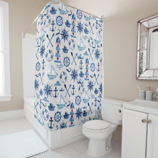 Rideau de douche d'aquarelle nautique