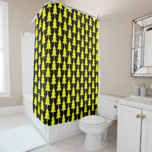 Rideau de douche d'arbre de Noël jaune funky