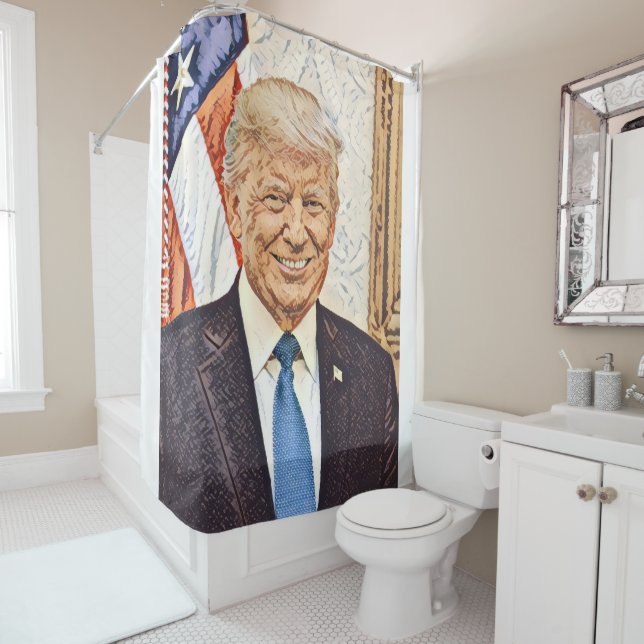 Rideau de douche d'art du président Donald Trump (En situation)