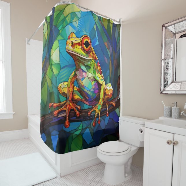 Rideau de douche d'art grenouille (En situation)