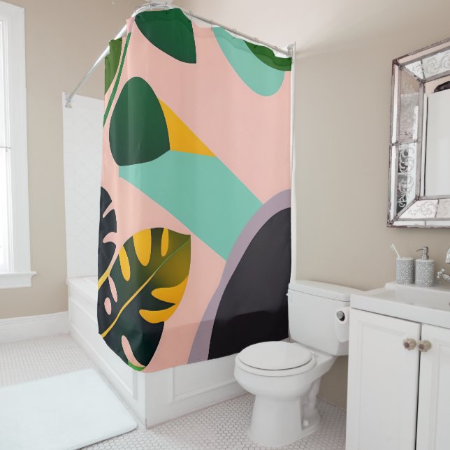 Rideau De Douche D'Art Moderne Du Milieu Du Siècle (En situation)