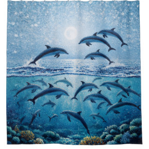 Rideau de douche dauphins pleine lune