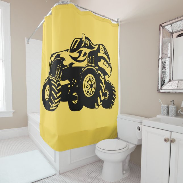 Rideau de douche de camion de monstre jaune et noi (En situation)
